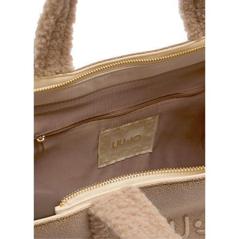 Borsa Donna in tessuto spalmato, modello shopper, con inserti effetto montone